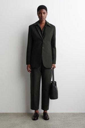 COS Women's Blazer Lungo In Misto Lana in Verde