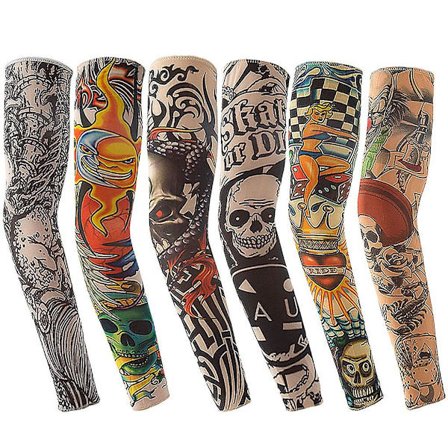 Tatoveringsærmer, 6 stk. tatoveringsarmstrømper, armtatoveringsstrømper, armtatoveringer, strømper til tatoveringer, arm til mænd til karneval