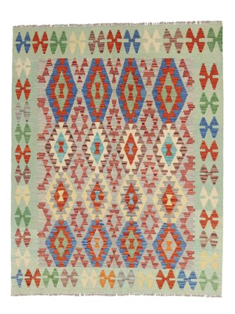 Tissé À La Main Kilim Afghan Old Style Tapis 183X225 De Laine Vert/Rouge Foncé