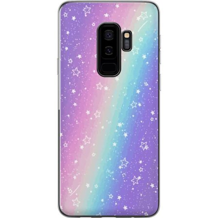 Kompatibelt Mobildeksel til Samsung Galaxy S9+ Rainbow-farget pastellbakgrunn med hvite stjerner og gnistrende prikker i myk overgang