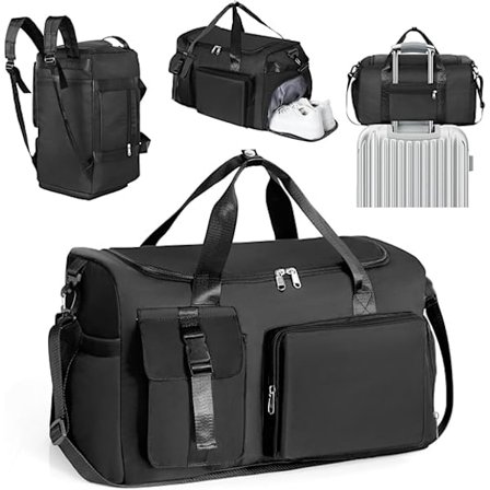 Sports taske til mænd og kvinder - 42L stor kapacitet rejsetaske - Vandtæt Oxford stof - 3-i-1 taske - Flere rum - Sort
