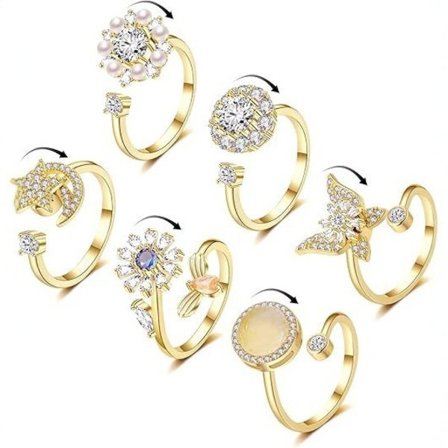 6-delars Fidget Ångestringar Justerbart Ringset Justerbar Ring Fidgetringar Kvinnor Pärlarmband Stapelbart Guld
