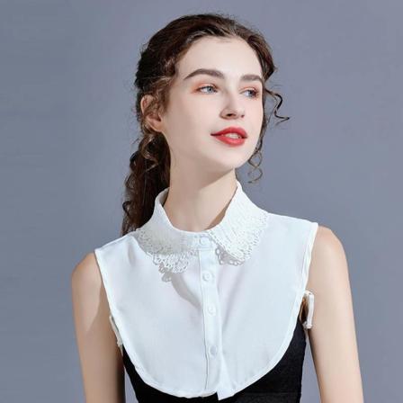 Naisten tyttöjen väärennöskaulus Irrotettava monitoimi paita Koriste Pitsi Vaatteet Paita Villapaita Syksy ja Talvi Pure crochet (white)