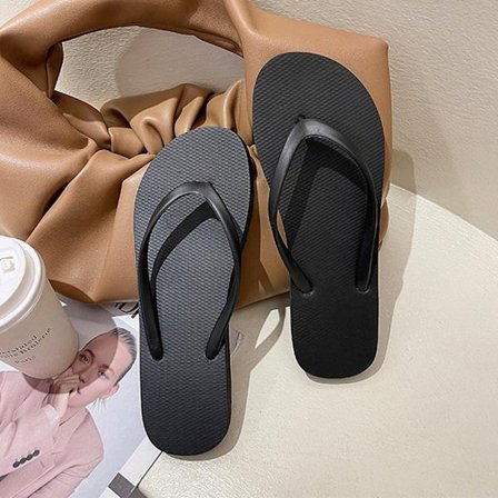 Flip-flops för damer - Platta strandtofflor, halkfria svarta tofflor (39-40)