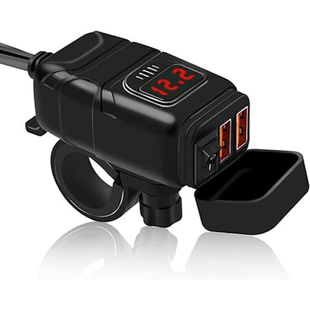 Motorsykkel USB-kontakt, QC3.0 Motorsykkel USB-lader Telefonadapter SAE til USB med IP65 Vanntett Voltmeter og Ladingbeskyttelse for Dobbel USB Moto