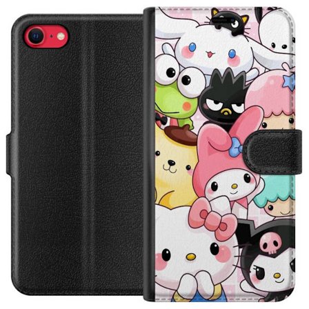 Kompatibelt Lommeboketui til Apple iPhone 8 Tett mønster av søte figurer med store øyne i ulike farger og uttrykk med LABUBU-tekst