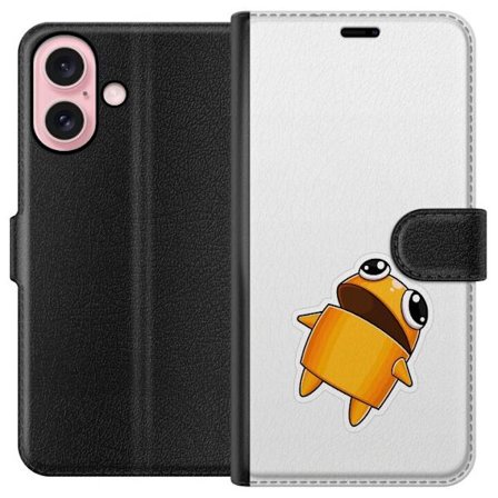 Yhteensopiva Lompakkokotelo Apple Apple iPhone 16 Oranssi piirretty hahmo, jolla on suuret silmät ja dynaaminen asento leikkisässä tyylissä