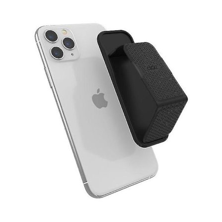 CLCKR Mobiilipuhelimen Kädensija-teline Koko S, silmukalla ja katselukulmilla kaikille älypuhelimille ja tableteille, musta, rei'itetty