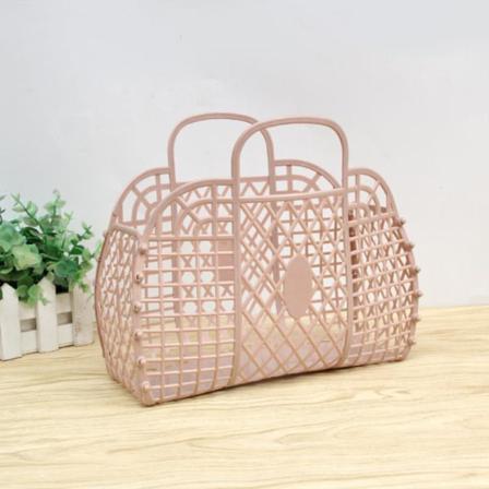 Bag med stor kapasitet Hollow Jelly Bærbar tøyveske Gjenbrukbar Pink