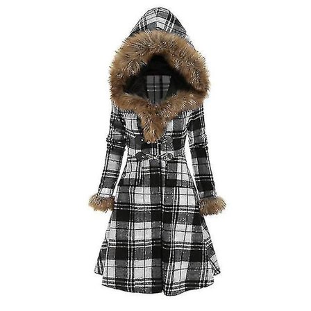 Vinterfrakker til kvinder, varm lang frakke med pels krave og hætte