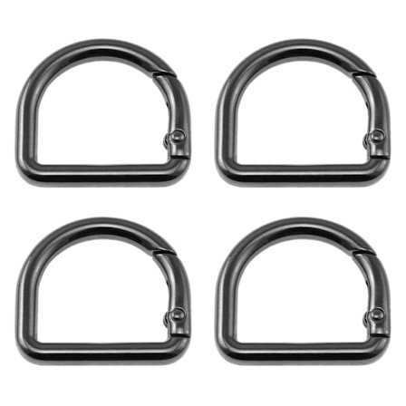 4 stk D-formede fjærringkoblingsklemmer med åpen halvrund nøkkelkrok