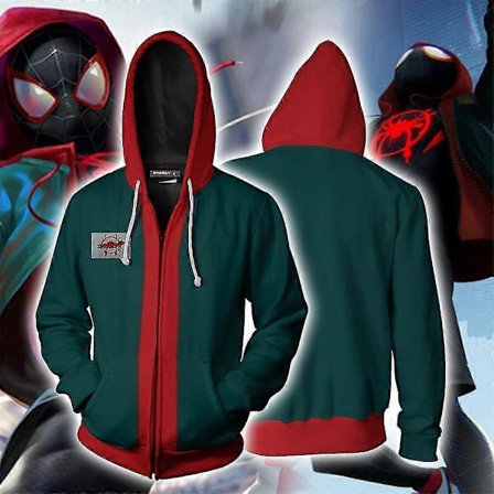 Spider-Man: Into the Spider-Verse Miles Morales Voksen Halloween Hettegensere Jakke Herre Frakk med Hette