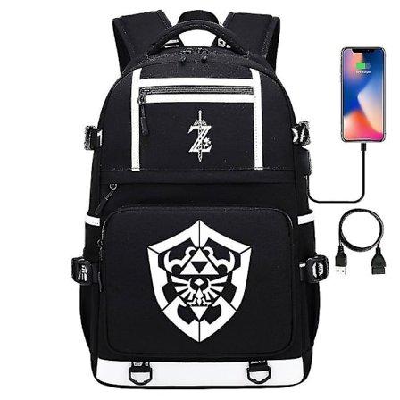 Zelda-link Print Reppu Teini-ikäisille, Opiskelijoille, Miehille ja Naisille - Rento USB-latausportti Kannettavan Tietokoneen Matkakassi Mochila 