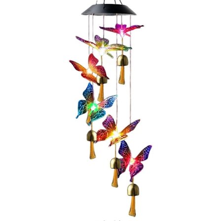 Vindspel Lampa Vattentät Lätt att Hänga LED Solcellsdriven Fjäril Vindklocka Hängande Heminredning-xindaren
