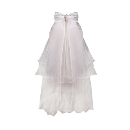 Brud dobbelt lag håndlaget sløyfe kam slør utsøkt bryllup hårtilbehør kvinners slør bryllup fotofest (hvit) (70x50cm, hvit)