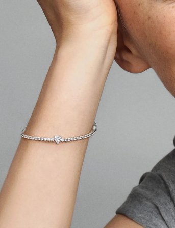 Pandora Heart Sterling Silver Tennis Bracelet With Clear Cubic Zirconia - Silver - 18 CM