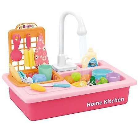 1 Set Diskmaskinsleksak Köksho Köksho Diskmaskin Plast Leksak Elektrisk Vatten Diskmaskin Utan Batteri För Barn (Gammalt Mönster, Rosa)