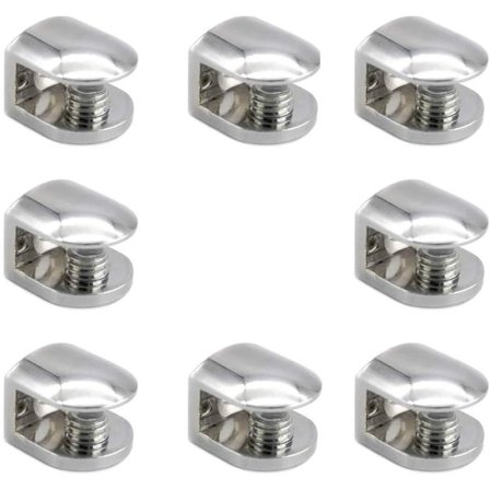 8 stk Glassklemmer Klemmebrakett Sink-legering Justerbare Festesholdere for 6-8 mm Tykke Glasshyller