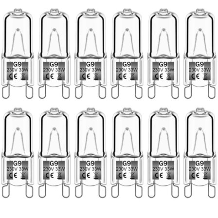 12-pak G9 halogenpærer 33W 2800K varm hvid, dæmpbare flimmerfri kapsel lamper [JSR]