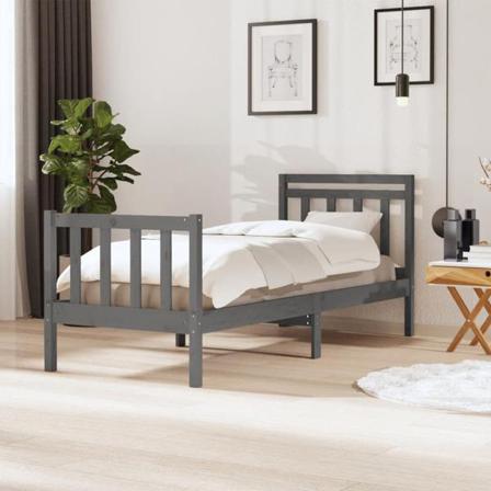 Vidaxl Sängram Grå Massivt Trä 90x200 Cm Grå