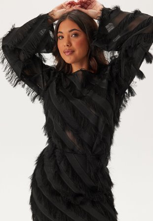 Bubbleroom Occasion Fringe Flared Sleeve Blouse Black L