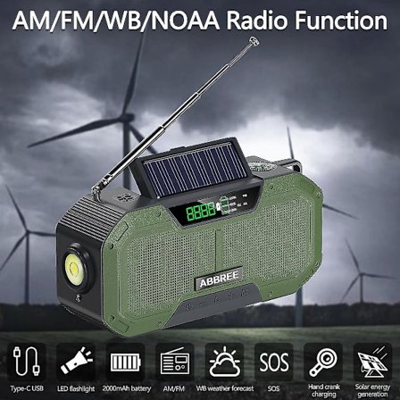 Grön nödradio 5000mah solhandvev bärbar Am/f