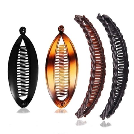 Pakke med 4 bananclips, vintage fiskehale hårklemme, hestehaleholder, trådbøjlekamme til langt, krøllet eller glat hår