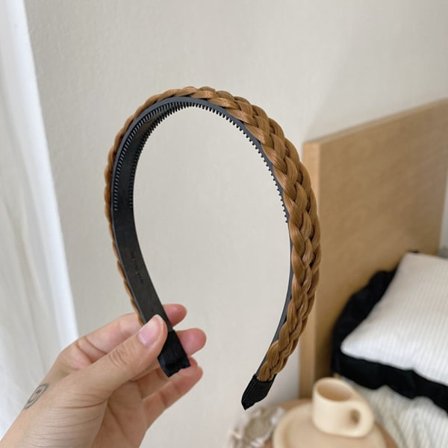 Hårbøyle Parykk Flette pannebånd KHAKI TYNN TYNN