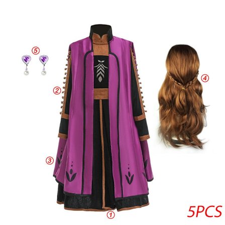 "Frozen 2" Elsa-kostyme for jenter, Halloween-rollespill, snødronning Anna prinsessefestkjole, fancy dress, 4-delt Elsa-kjole sett - WELLNGS