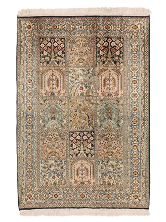 Håndknyttet Kashmir Ren Silke 79X113 Silketeppe Brun/Oransje Lite