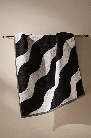 Jotex - Ręcznik 50x70 Cm Czarny/naturalna biel - WAVES - Kup Ręczniki do rąk firmy Jotex