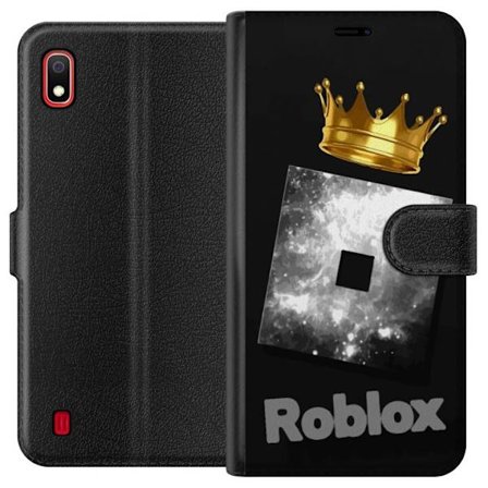 Kompatibelt Lommeboketui til Samsung Samsung Galaxy A10 Minimalistisk svart og sølvfarget Roblox-symbol med gylden krone og luksuriøs gamer-estetikk