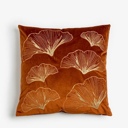 Dekorativ fløjlspude 45x45cm, terrakottaguld