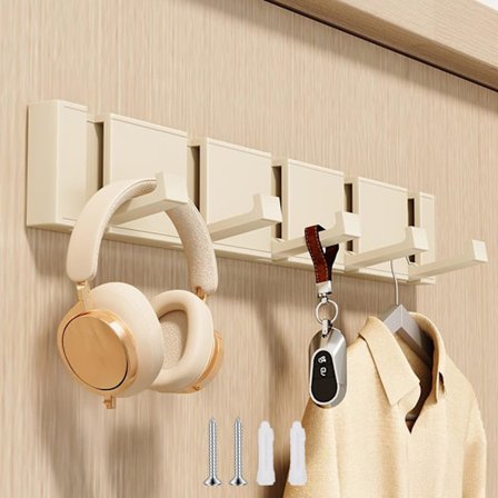 Vægmonteret knagerække med 5 udtrækkelige kroge, moderne flydende knagerække med skruer, vægkrog til badeværelse, soveværelse, køkken, entre, 