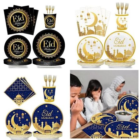 EID Mubarak Engångstallrikar, Koppar och Servetter