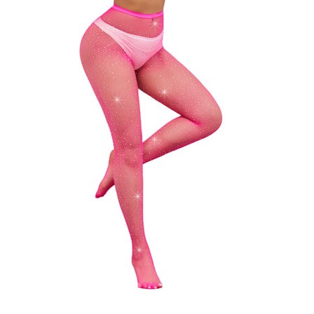 Fiskebensstrømpebukser for kvinner, glitrende, høy midje, strass