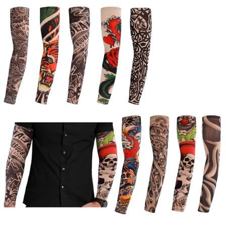 Pakke med 9 tatoveringsærmer, tatoveringsarmstrømper, unisex nylon midlertidige tatoveringer, arm, tilfældig stil