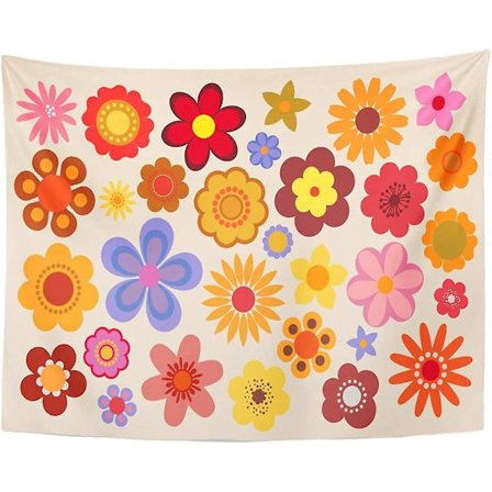 Tapet 1960 Vintage Blomster 60S 70S Oransje Hippie Psykedelisk Hjemmedekor Veggteppe Stue Soverom Sovesal 60x80 Tommer