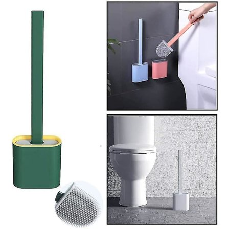 WC-harja, silikoninen WC-harja nopeasti kuivavalla telineellä, seinään kiinnitettävä litteä joustava syväpuhdistava WC-harja (valkoinen)