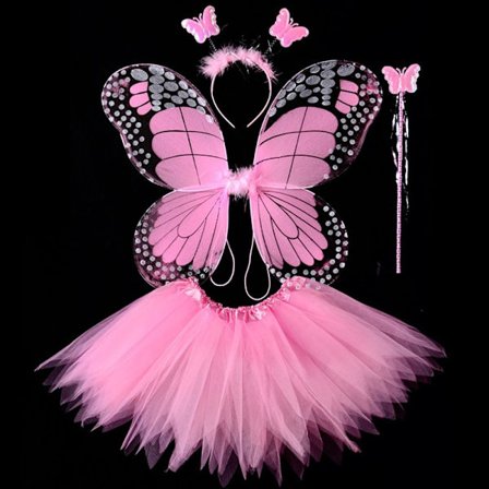 Lasten pukurekvisiitta Butterfly Wings -setit PINK 4 kpl/ SET 4