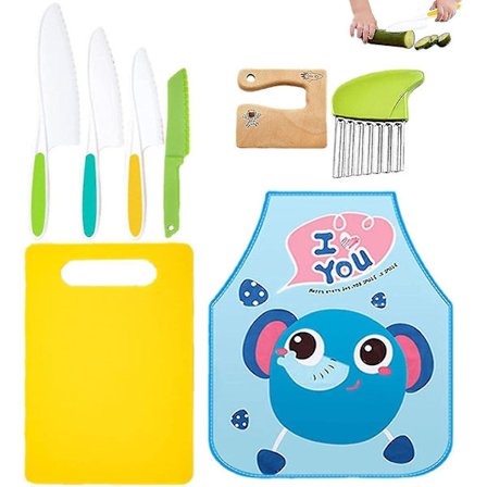 Tre Knivsett for Barn - Matlagingskniver til Kjøkken - Knivsett for Småbarn, Tre Kniv for Småbarn, Kniver for Barn med Sagtaggete Kanter, Skjærekniver