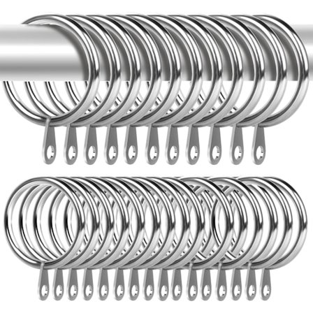 50-pakkaus metalliverhorenkaat 32mm sisähalkaisija Verhotangon renkaat Hopeasormukset verhoille, suihkuverhotangoille ja verhoille