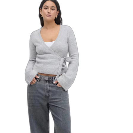 Ljusgrå omlottkofta med knyt