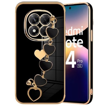 Case for Xiaomi Redmi Note 14 Pro 5G (not for 4G) Silicone Protection with Heart Strap - Black