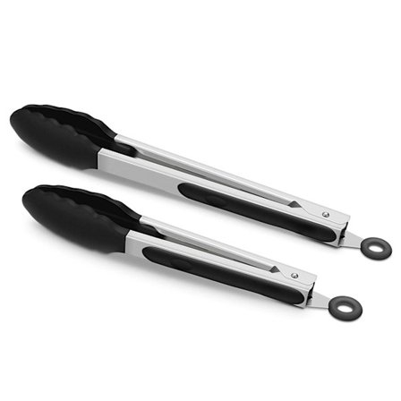 Højkvalitets rustfrit stål madpincet, 9 tommer 12 tommer sort silikone BPA-fri nonstick grill madlavning grill låsning køkkenpincet