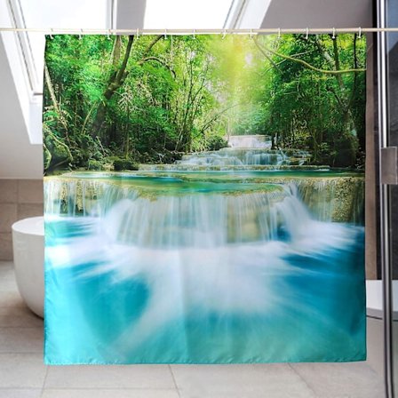 Bruseforhæng 3D Vandafvisende Badeværelsesforhæng med Krog 100% Polyester Båd og Grøn 180x200cm, Stil B