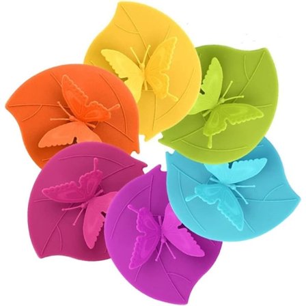 Silikonlock för muggar i livsmedelskvalitet, kreativa fjärilsmugglock [Set om 6] Dammskydd, lufttät försegling, silikonlock för dryckesmuggar, lock 