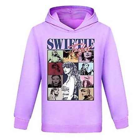 7-14 år Barn Taylor Swiftie Trykk Hoodie Mote Sport Casual Hettestroffegenser Jumper Pullover Topper For Gutter Jenter (11-12 År Lilla)