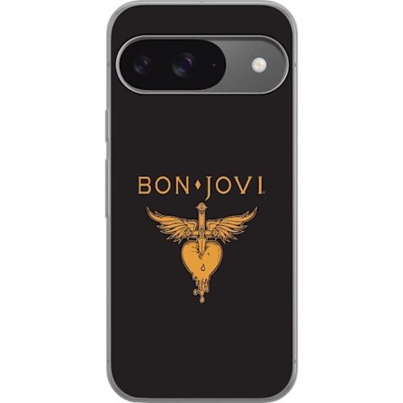 Kompatibelt Mobilskal till Google Pixel 9 Ikonisk musikillustration med bevingat hjärta och dolk i guldtoner på mörk bakgrund, kraftfull och symbol