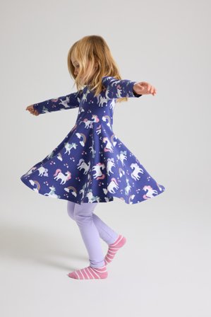 Polarn O. Pyret - Long-sleeved twirl dress with unicorn print - 92 - Childrenswear - blue